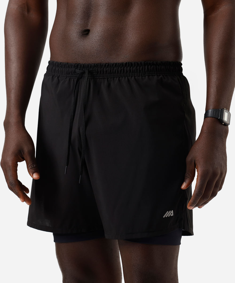 short masculino esportivo com bermuda interna preto