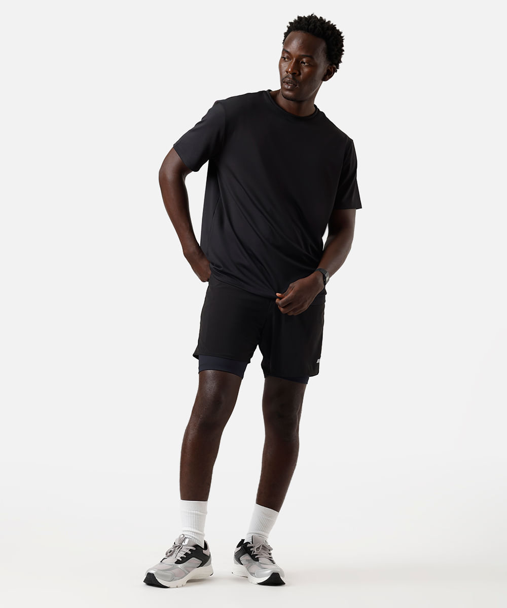 short masculino esportivo com bermuda interna preto