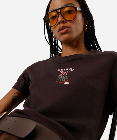 camiseta feminina de algodão gelato marrom