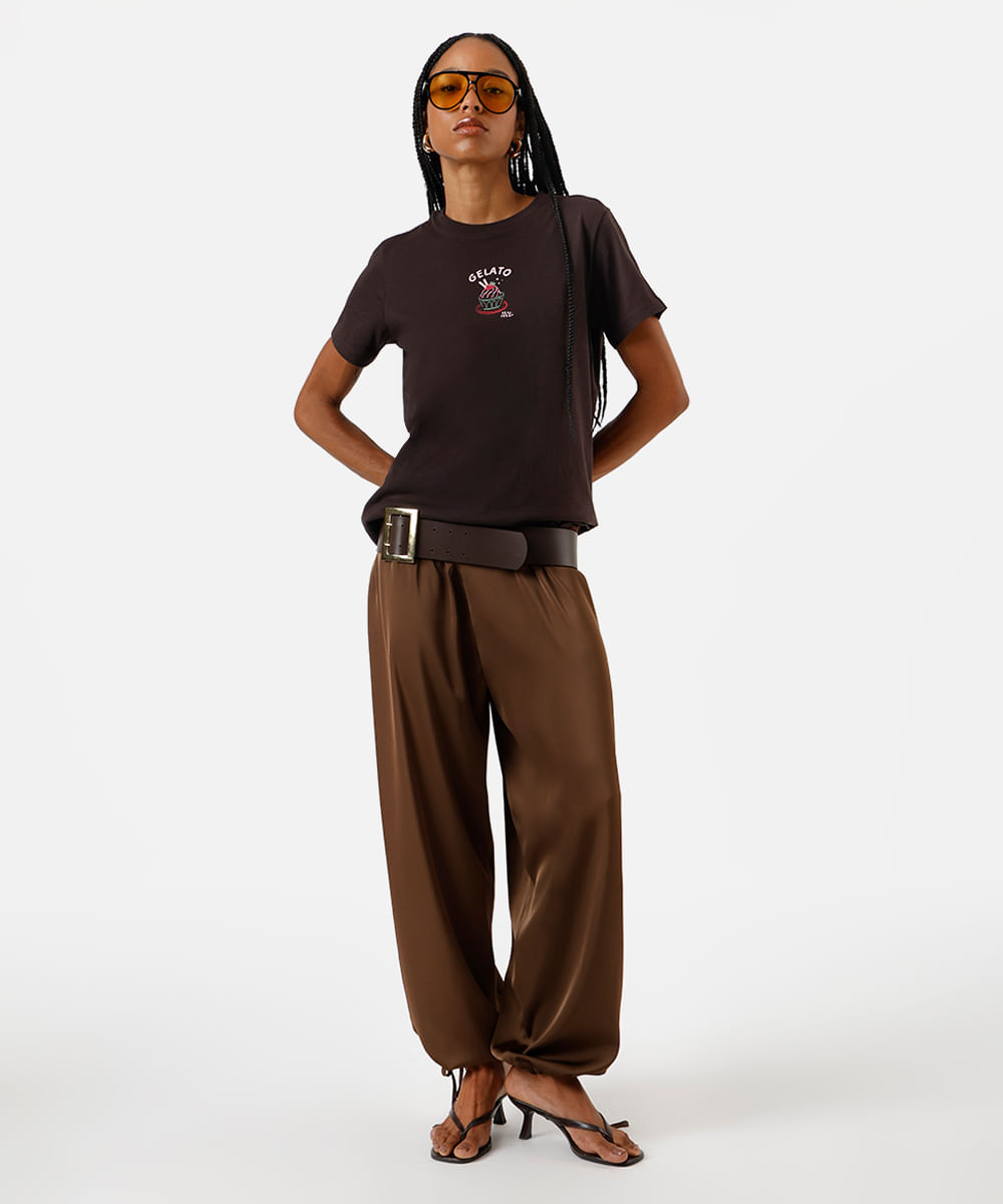 camiseta feminina de algodão gelato marrom