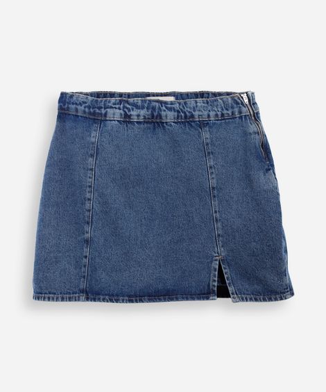 short saia juvenil jeans com fenda azul