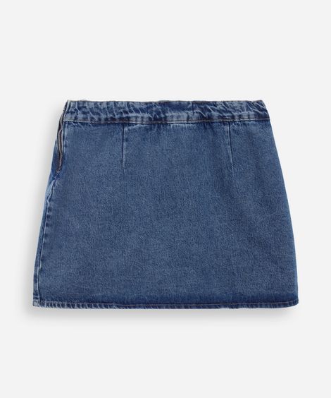short saia juvenil jeans com fenda azul