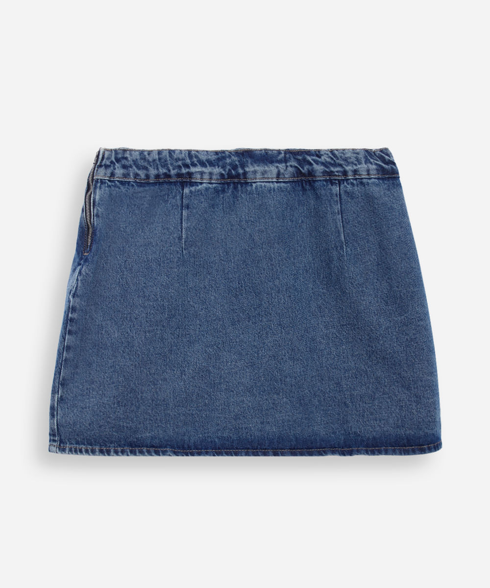 short saia juvenil jeans com fenda azul