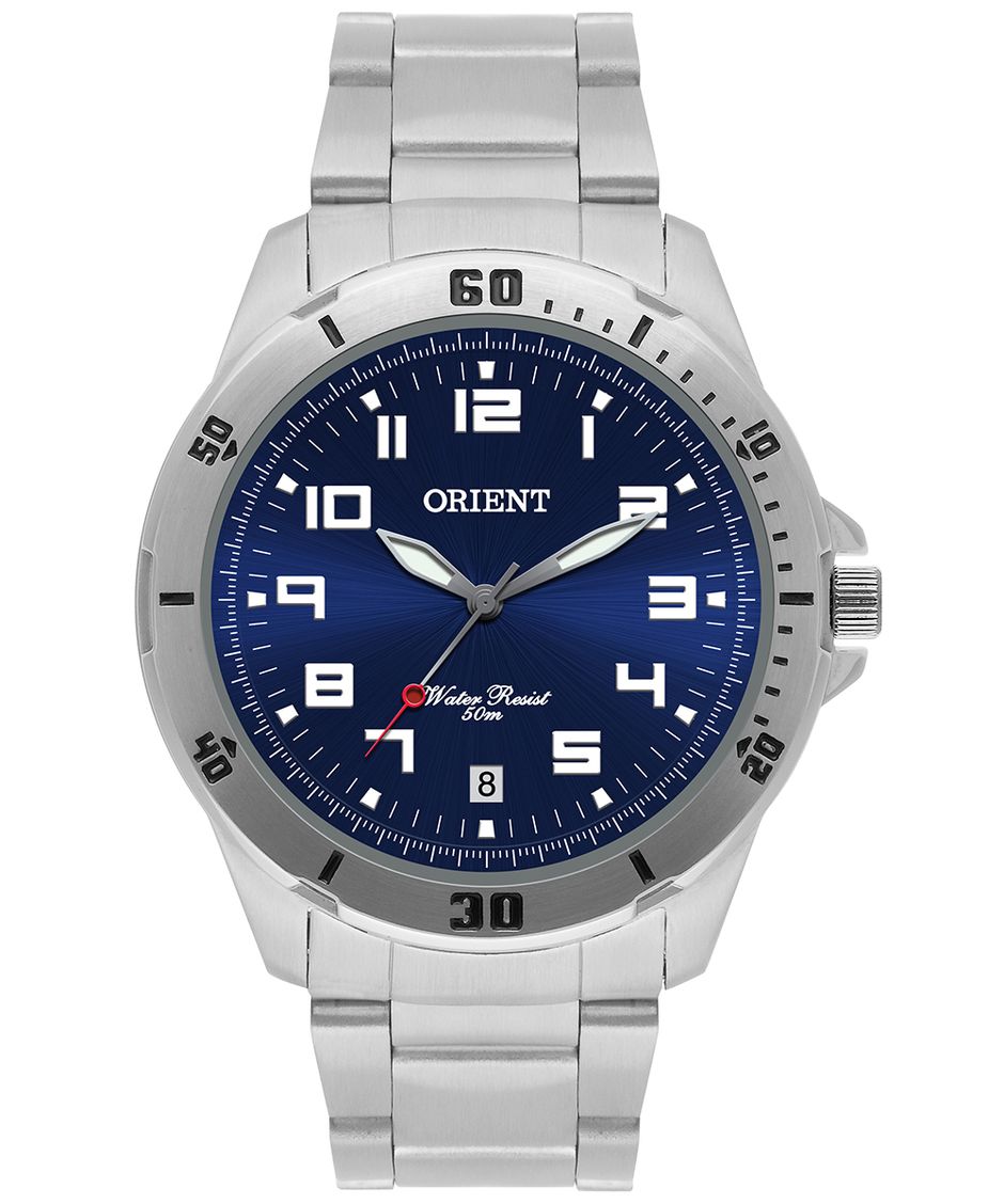 relógio masculino orient analógico calendário mbss1155a d2sx prateado