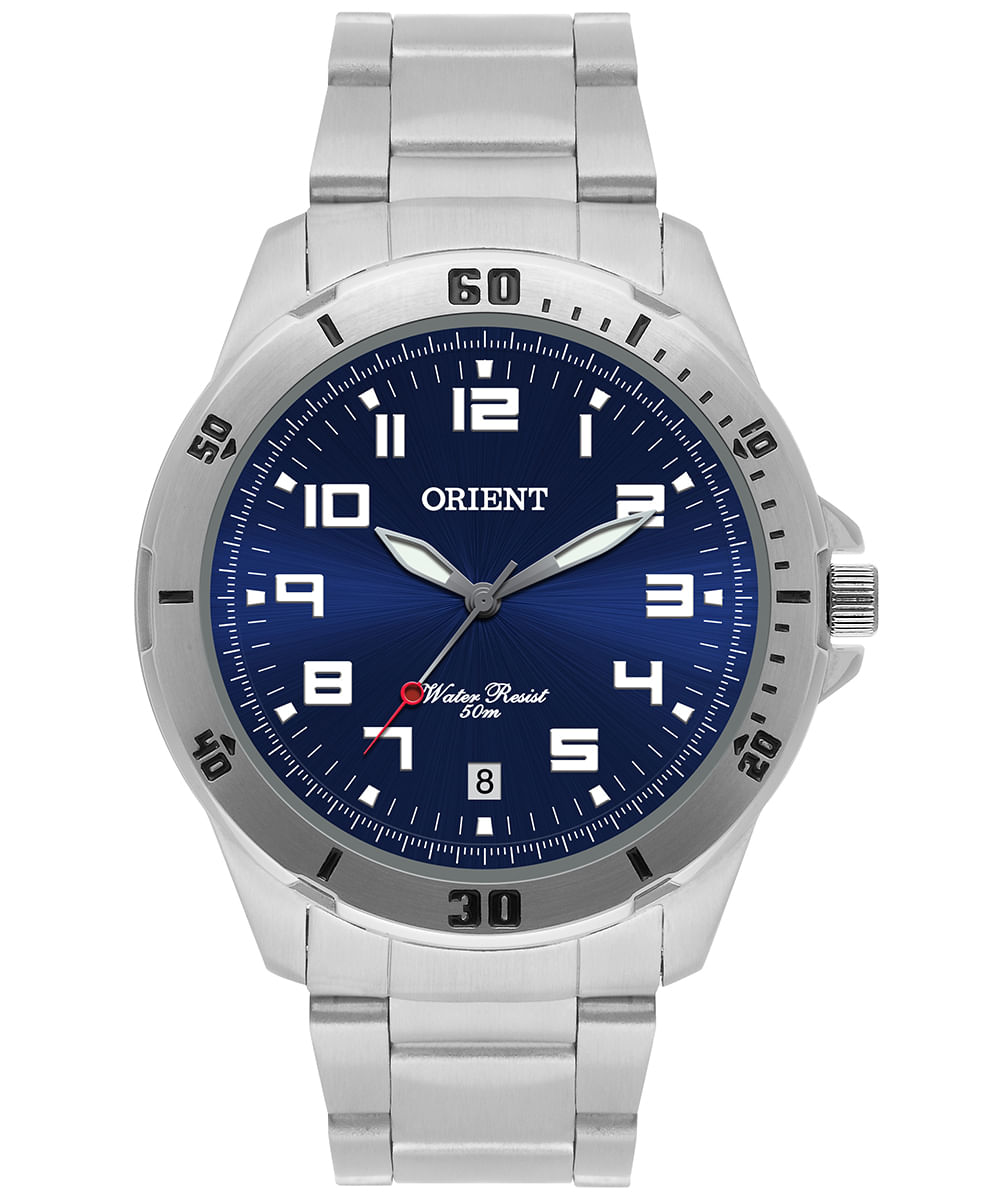 relógio masculino orient analógico calendário mbss1155a d2sx prateado