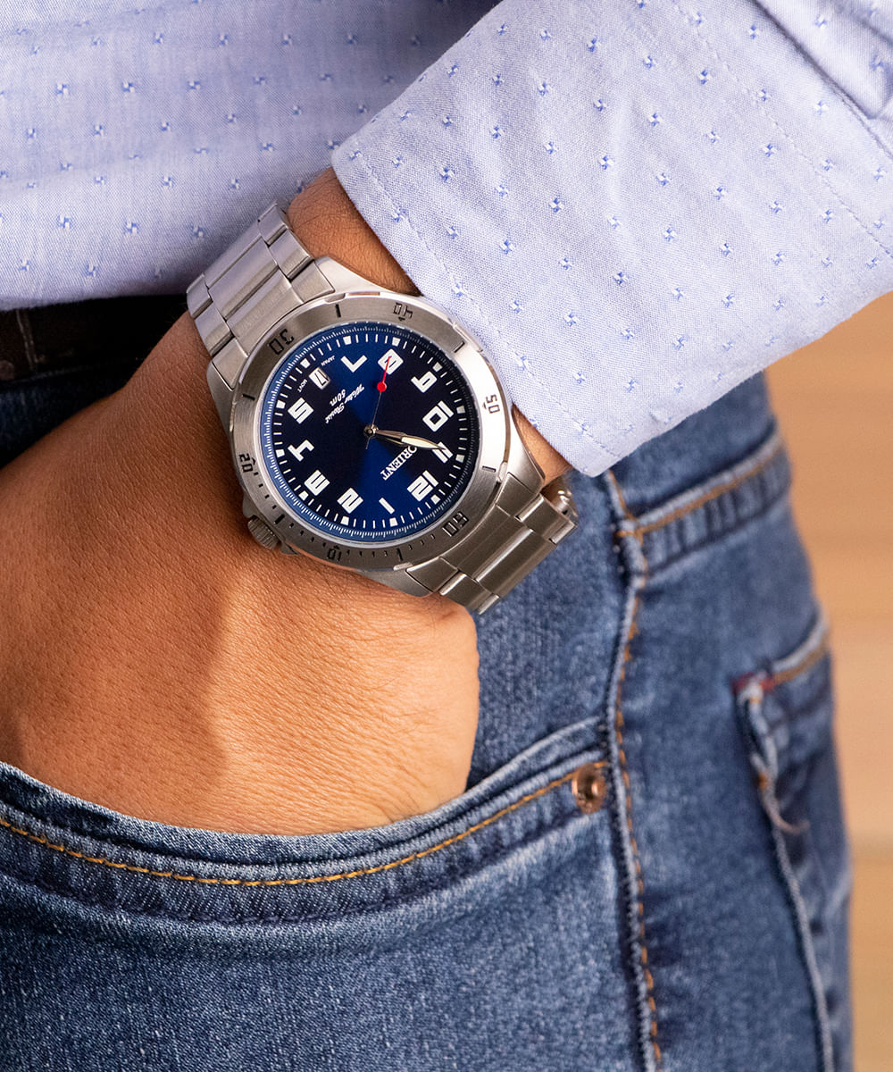 relógio masculino orient analógico calendário mbss1155a d2sx prateado