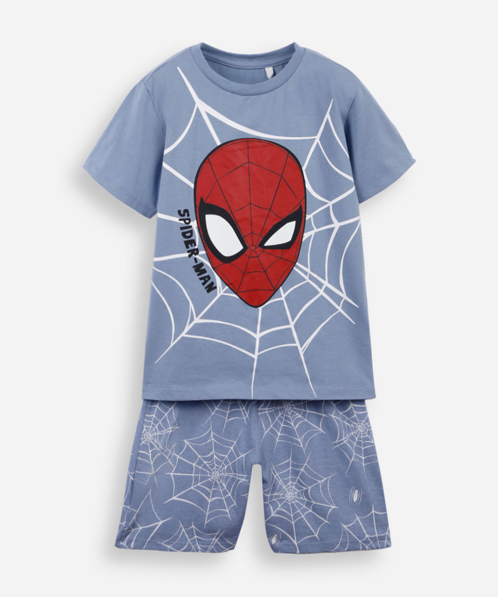 pijama curto infantil de algodão homem aranha azul