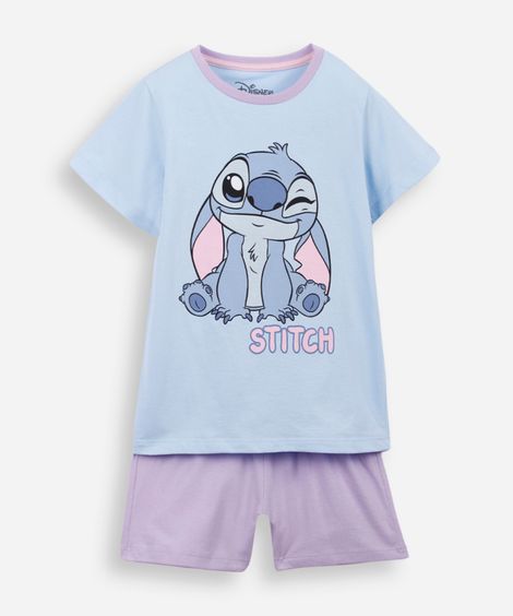 pijama curto infantil de algodão stitch azul