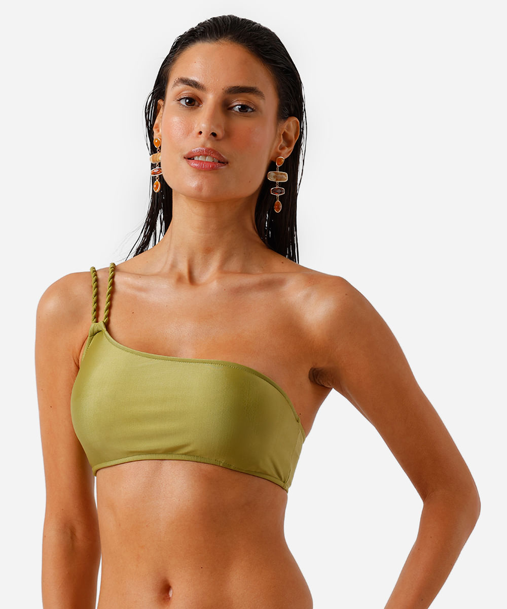 biquíni top faixa ombro único verde