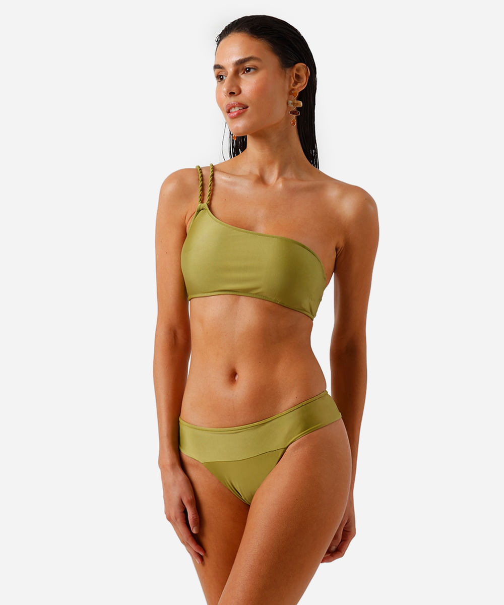 biquíni top faixa ombro único verde