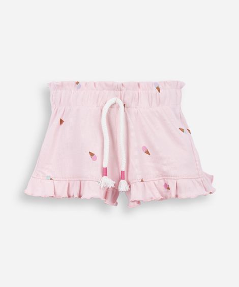 short infantil de algodão com babado sorvete canelado rosa