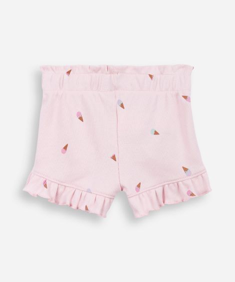 short infantil de algodão com babado sorvete canelado rosa