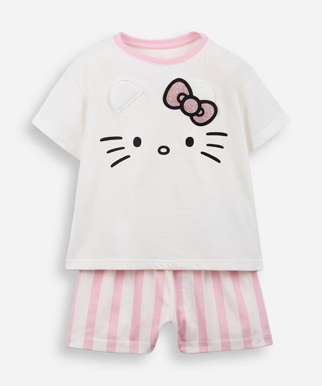 pijama curto infantil de algodão hello kitty off white