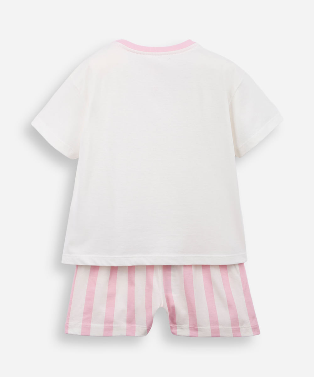 pijama curto infantil de algodão hello kitty off white