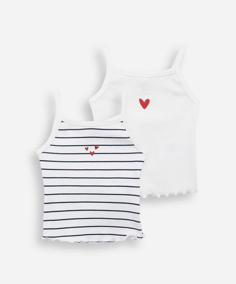 kit de 2 regatas infantis de algodão estampada off white