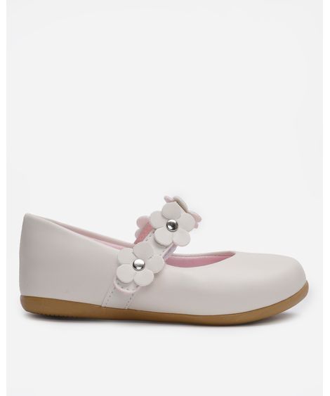 sapatilha bico redondo infantil com flores off white