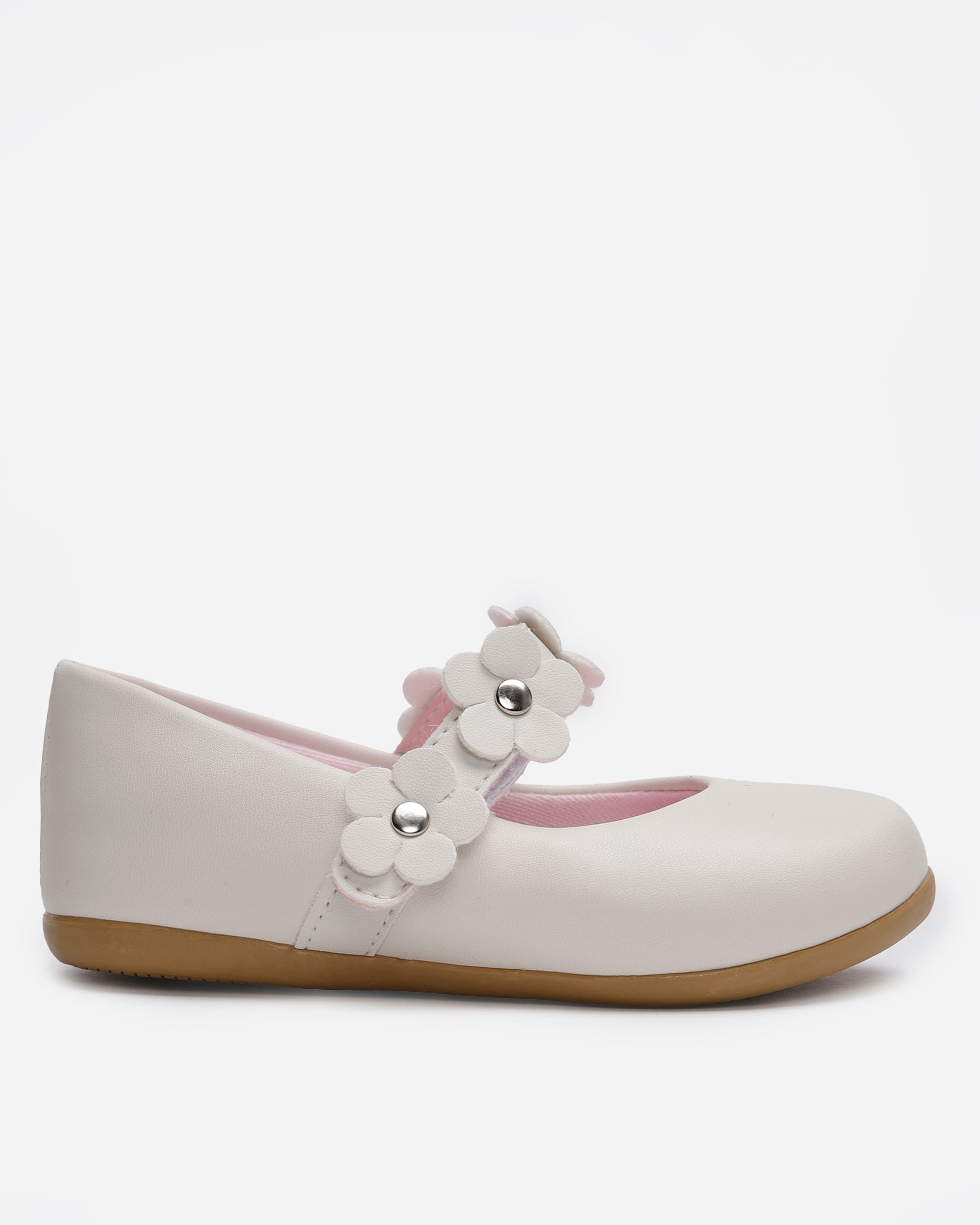 sapatilha bico redondo infantil com flores off white