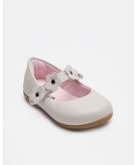 sapatilha bico redondo infantil com flores off white