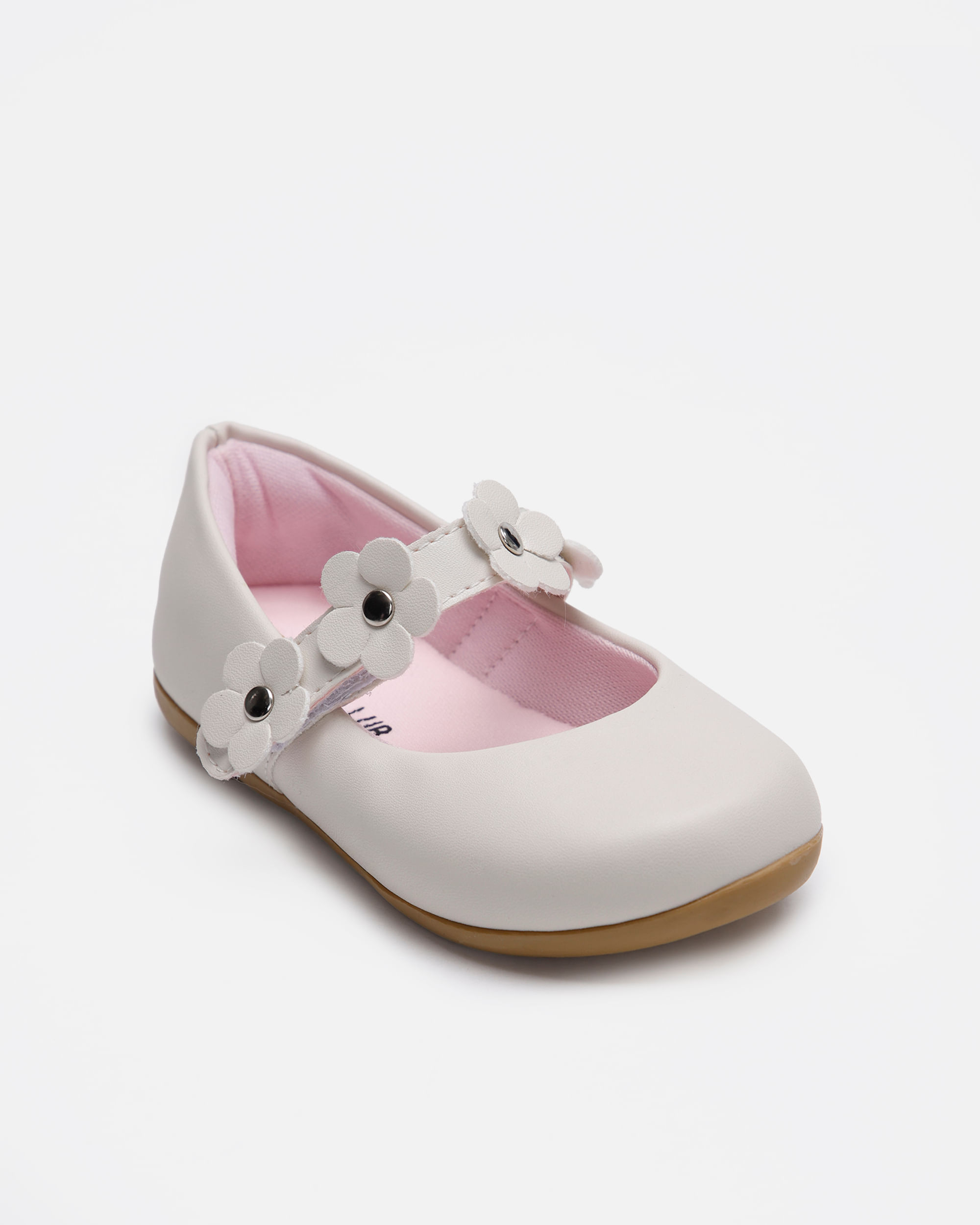 sapatilha bico redondo infantil com flores off white