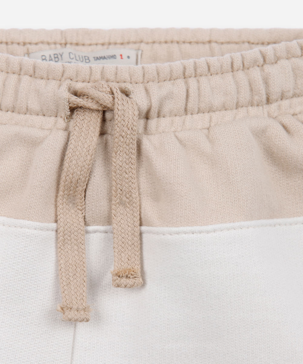 short infantil de moletom com recorte cós elástico colorido
