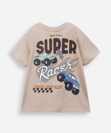 camiseta infantil de algodão estampada bege
