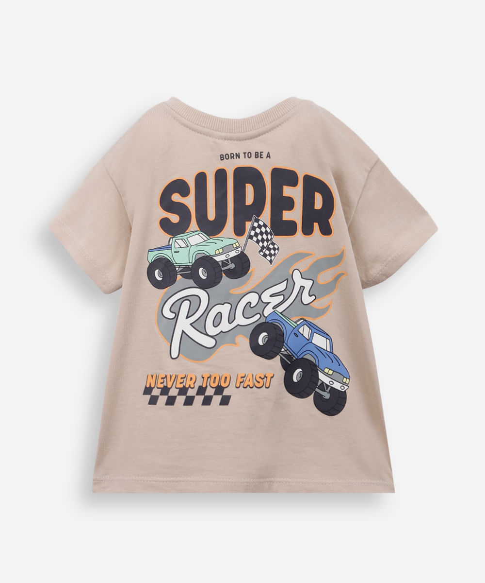 camiseta infantil de algodão estampada bege