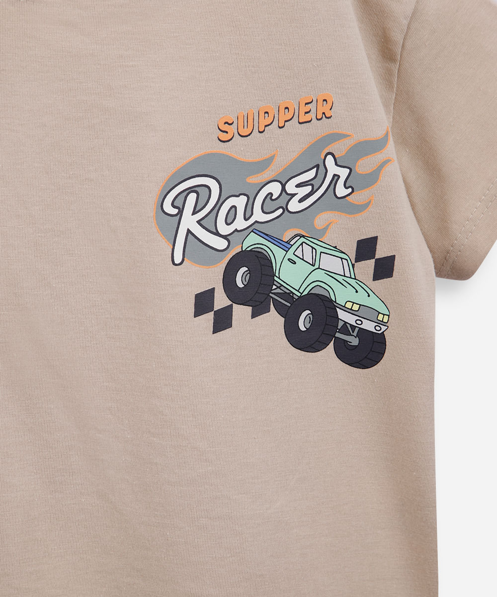 camiseta infantil de algodão estampada bege