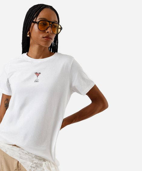 camiseta feminina de algodão estampada off white