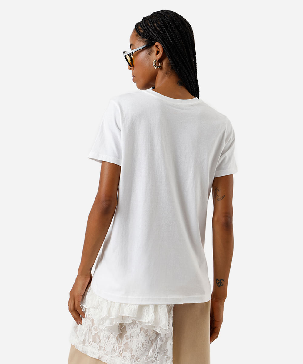camiseta feminina de algodão estampada off white