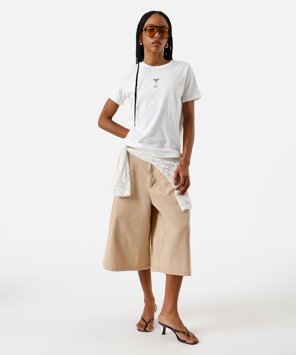 camiseta feminina de algodão estampada off white