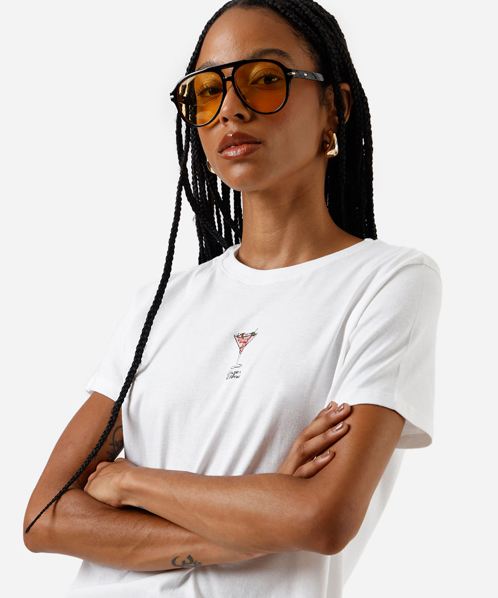camiseta feminina de algodão estampada off white
