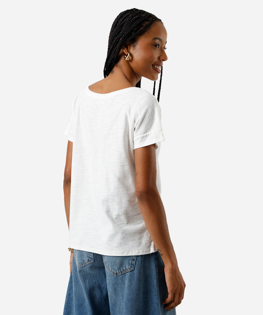 camiseta feminina de algodão floral off white