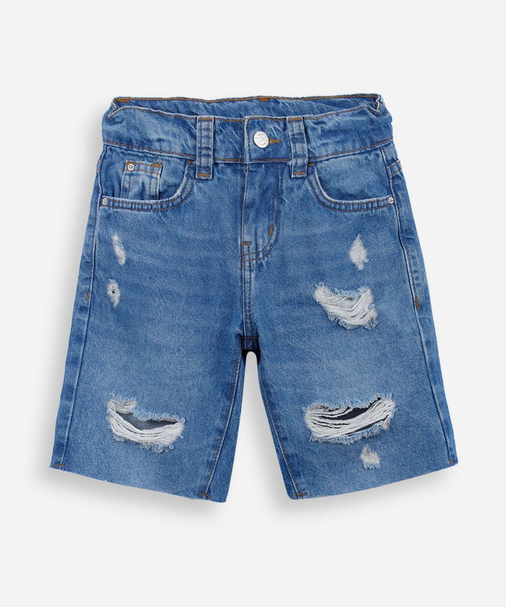 bermuda infantil jeans destroyed azul