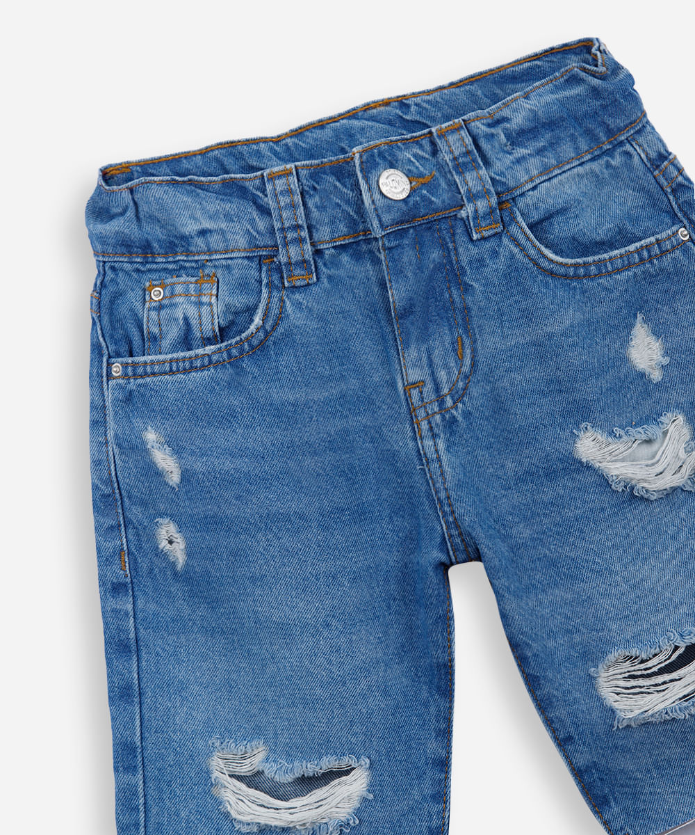 bermuda infantil jeans destroyed azul