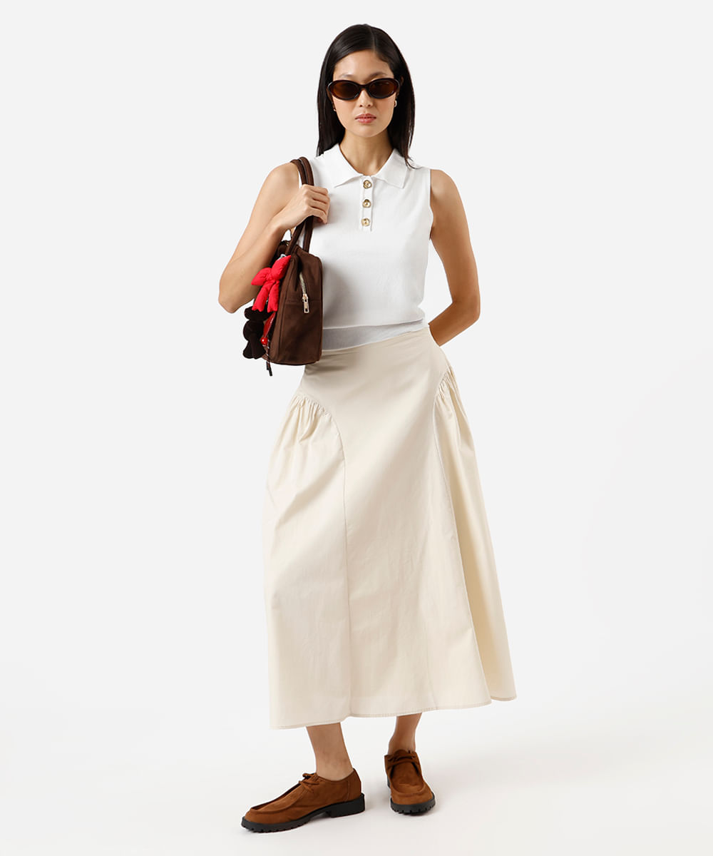 polo feminina de tricot com botões florais off white