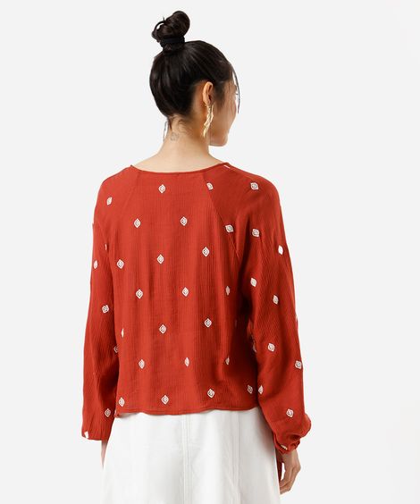 bata feminina com viscose e bordados texturizada laranja
