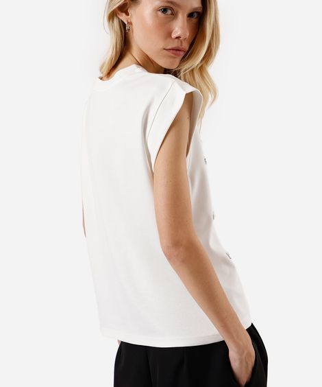 blusa muscle tee feminina bordado de paetê off white