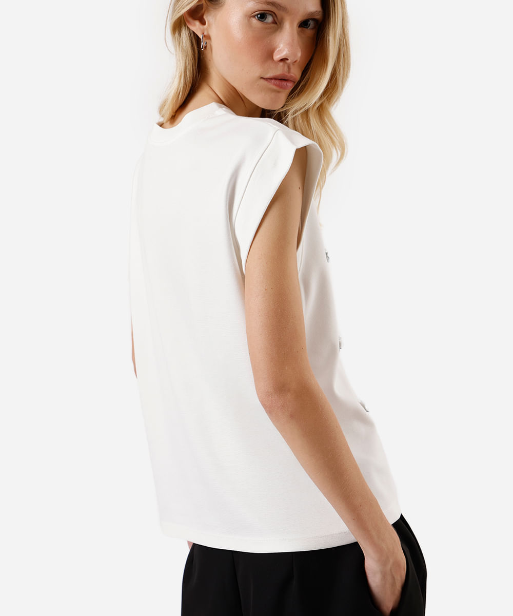 blusa muscle tee feminina bordado de paetê off white