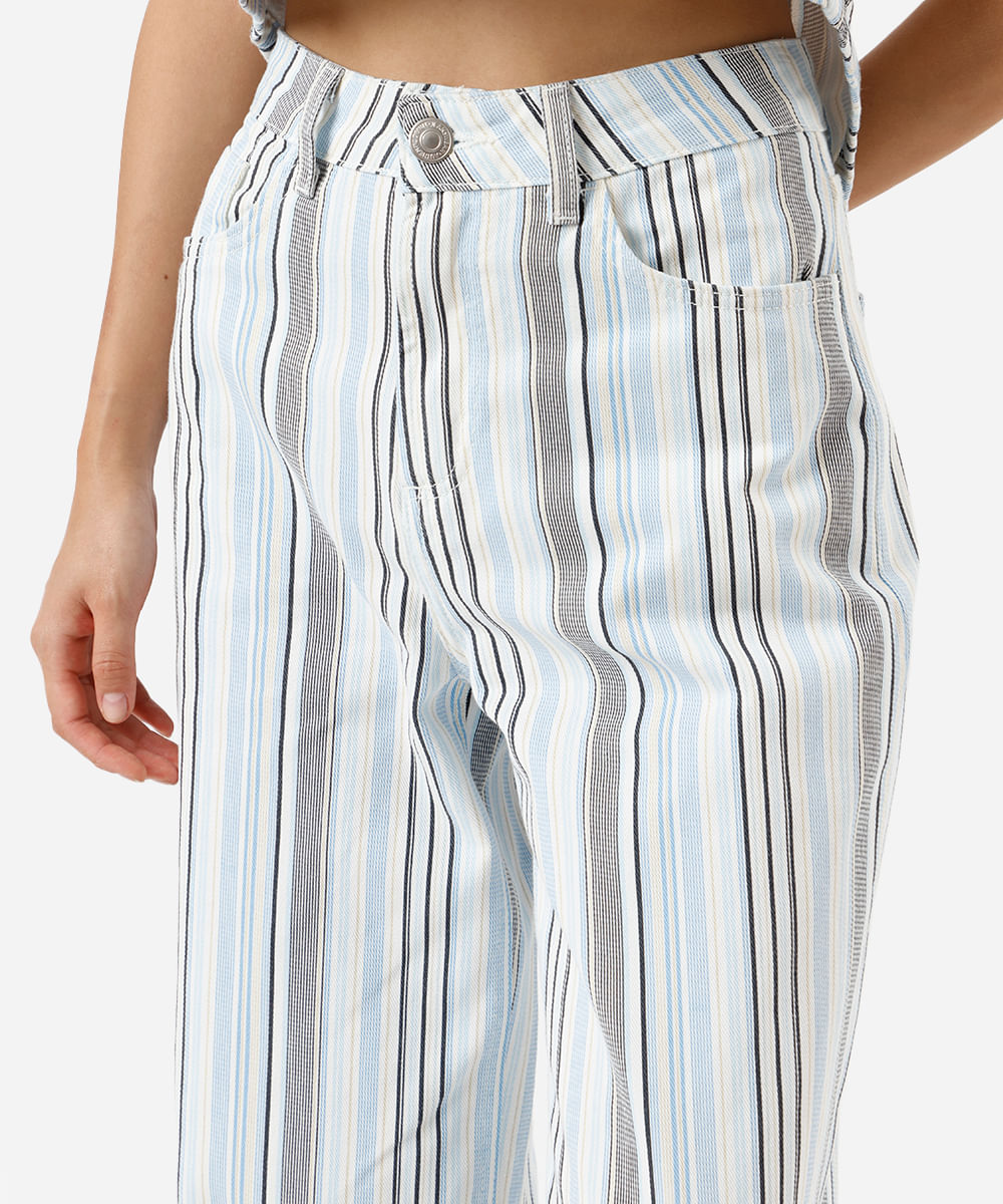 calça wide leg cropped feminina de sarja listrada off white