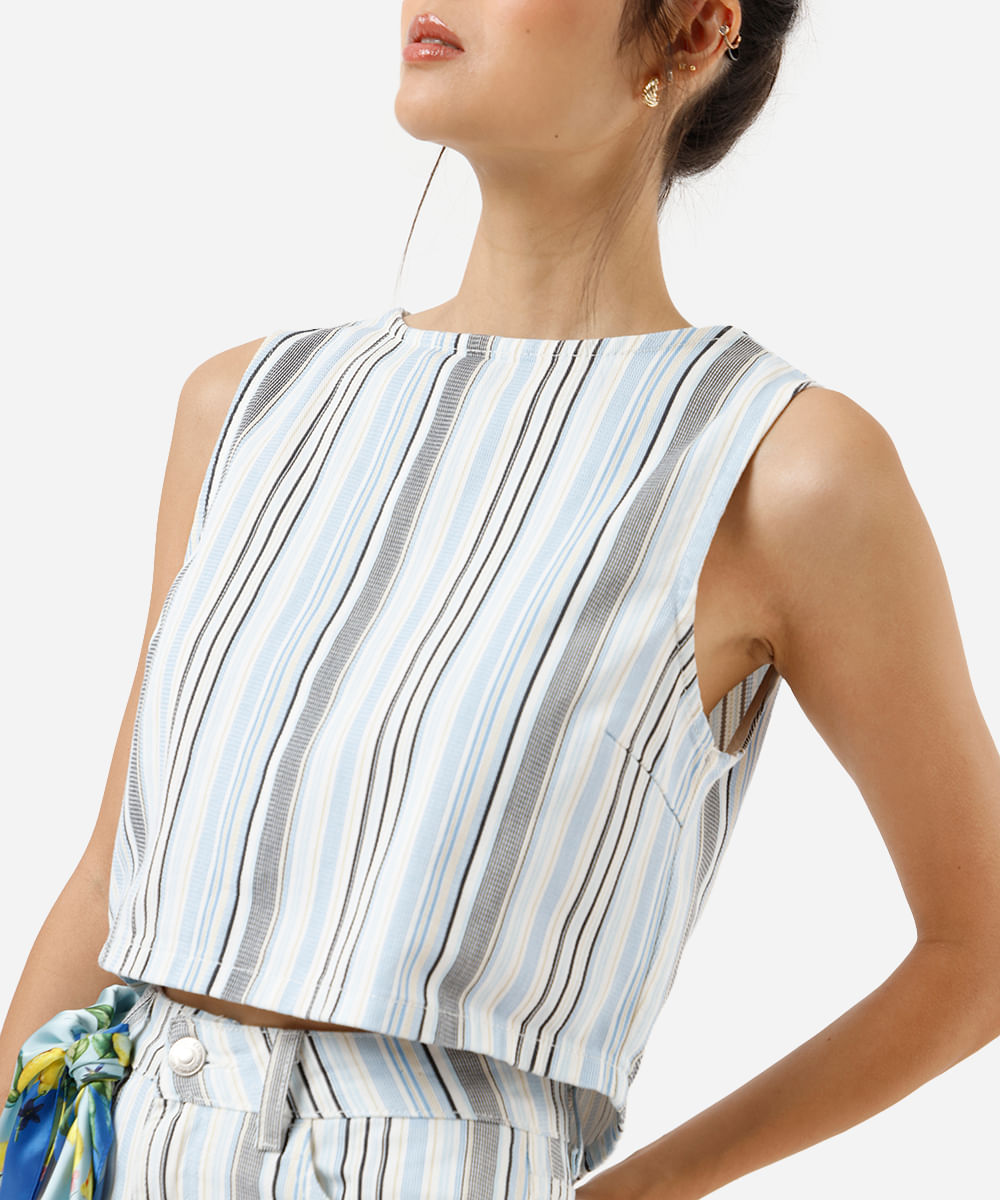 cropped  feminino de sarja listrado off white