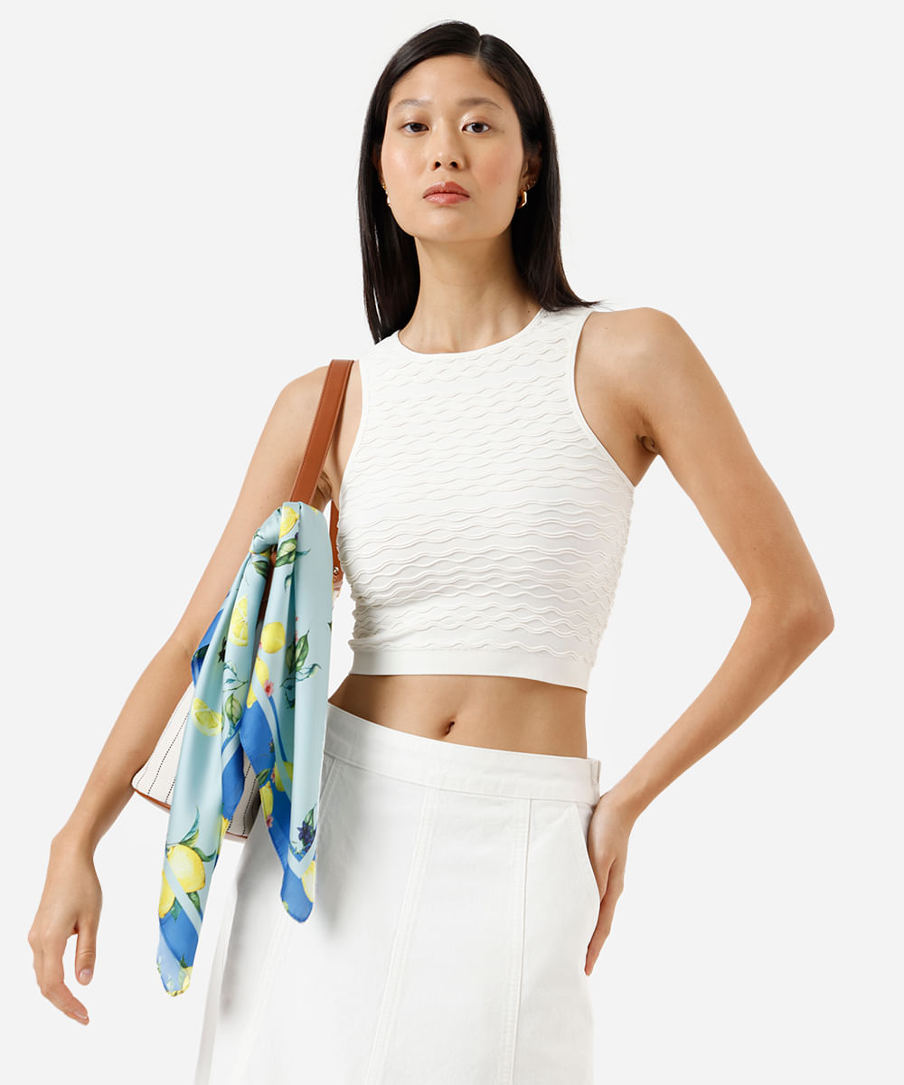 regata cropped feminina de poliamida texturizada off white