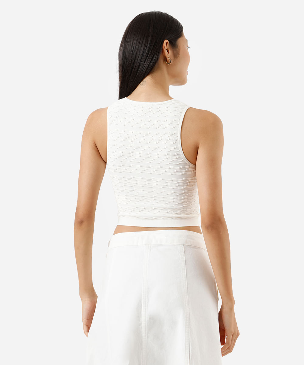 regata cropped feminina de poliamida texturizada off white