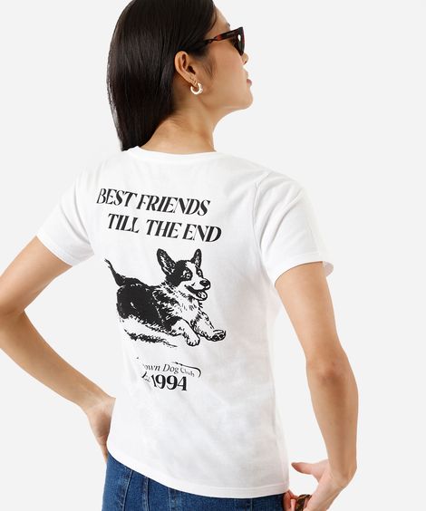 camiseta feminina de algodão estampada off white