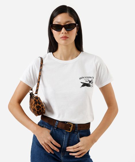 camiseta feminina de algodão estampada off white