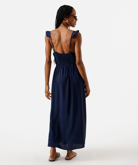 vestido midi slip dress feminino de viscose com babados azul