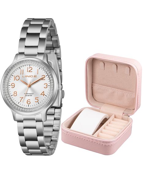 kit relógio feminino lince analógico lrmh261l36 s2sx pj prateado