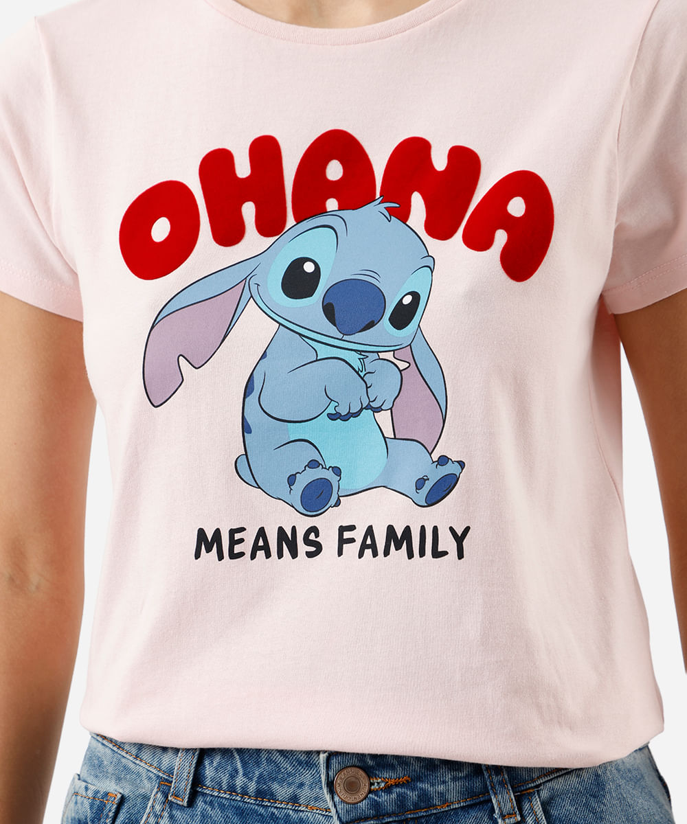 camiseta feminina de algodão stitch texturizada rosa