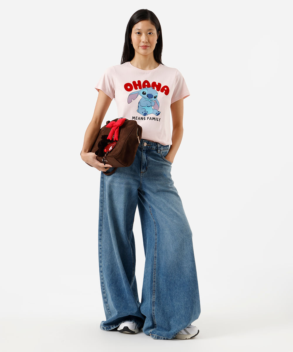 camiseta feminina de algodão stitch texturizada rosa