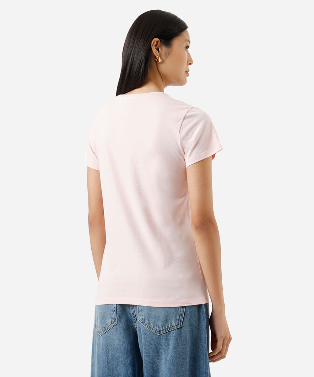camiseta feminina de algodão stitch texturizada rosa