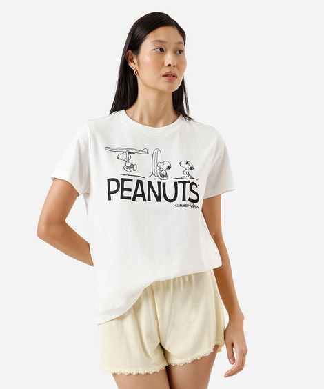camiseta avulsa feminina de pijama em algodão snoopy off white